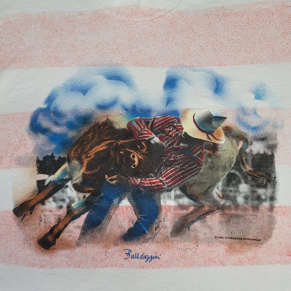 Vintage Rodeo Cowboy Shirt Size Large Single Stitch Made In USA Cattle AOP 90s - Picture 3 of 9